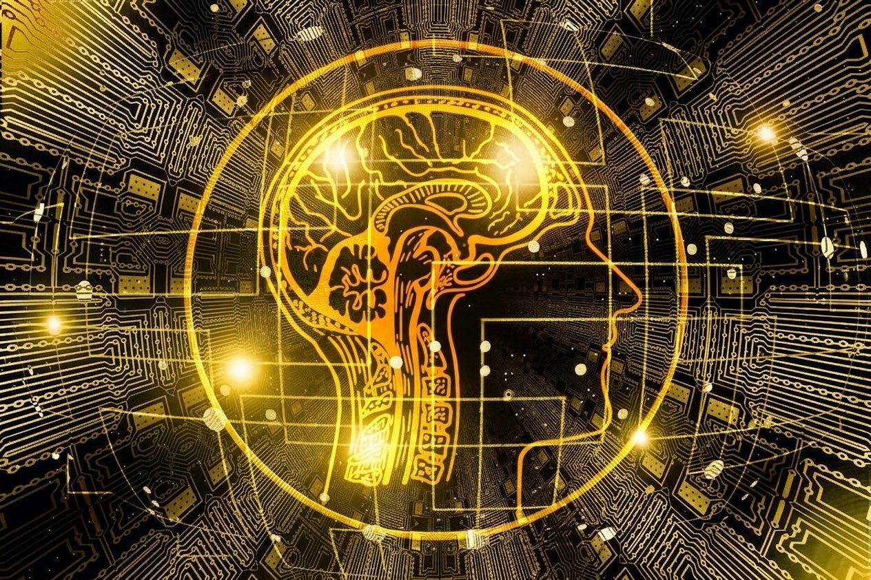 Glowing digital brain on a circuit board representing artificial intelligence